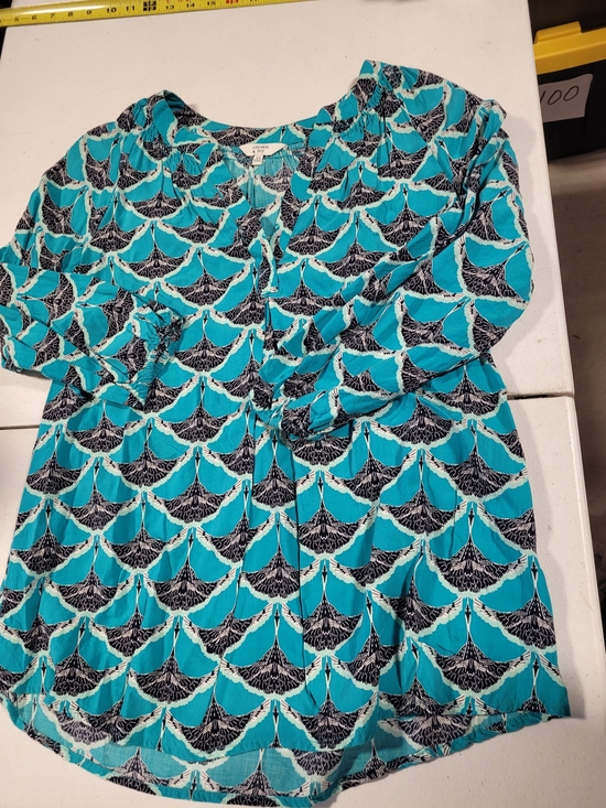 crown & ivy Tops - crown & ivy Teal and Black Patterned Button-Front Tunic